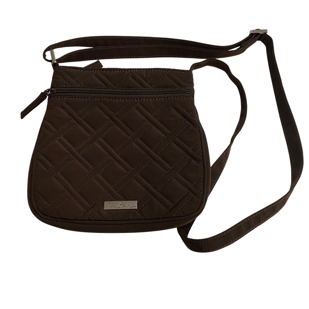 Vera Bradley Espresso Brown Quilted Microfiber Crossbody Bag Small Messenger
